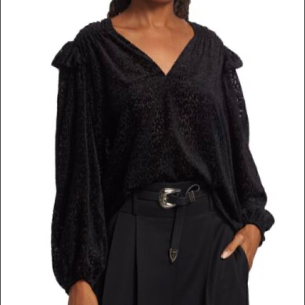 Tanya Taylor Blouse Women’s L Top Lucy Devore Black Velvet Burnout NWT - Picture 5 of 10